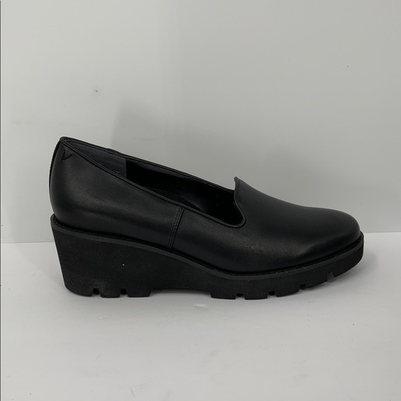 Vionic Willa Wedge loafers black leather platform lug sole chunky women new 8.5 - Picture 2 of 8